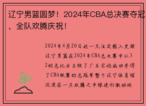 辽宁男篮圆梦！2024年CBA总决赛夺冠，全队欢腾庆祝！